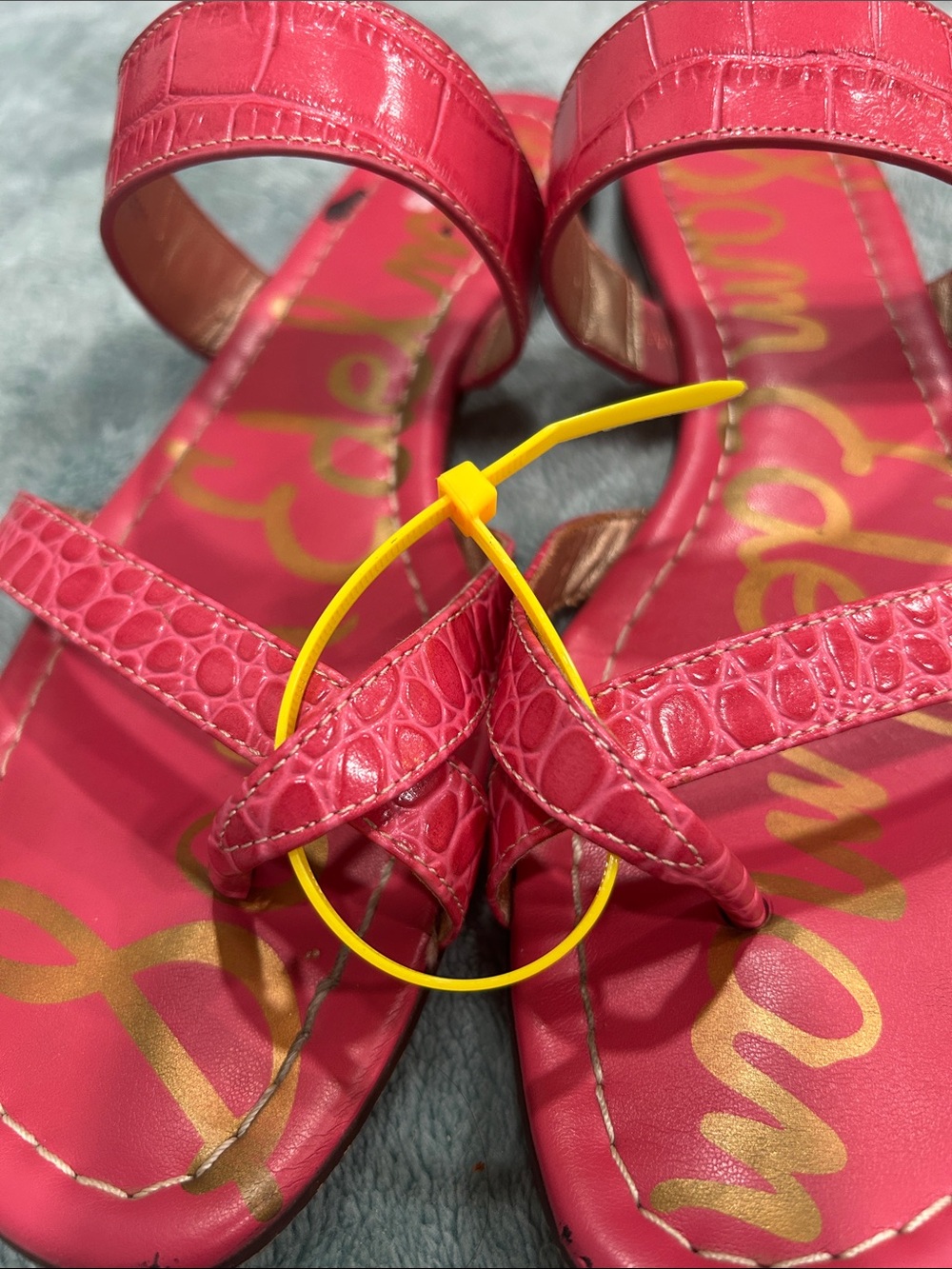 Sam Edelman Pink Croc-Embossed Slide Sandals - Picture 9 of 9